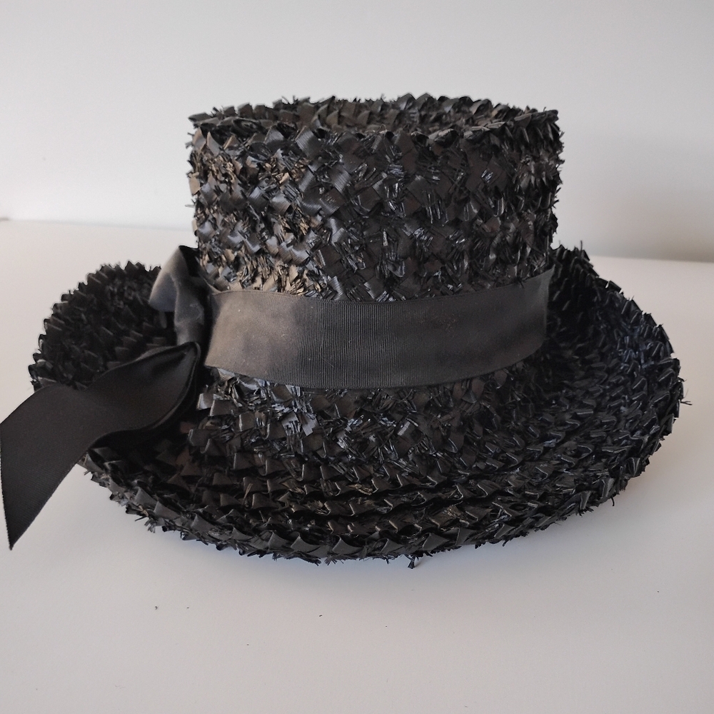 Bundle Of 2 Vintage 1950s Hats Black Woven Straw Classic Feminine I Love Lucy